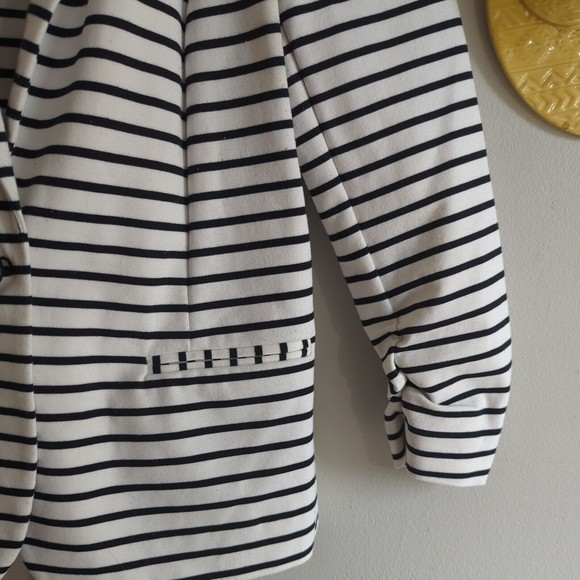 Christian Siriano Womens Black Striped Ruched Sleeves Pocket Blazer Coat Size M - Picture 3 of 8